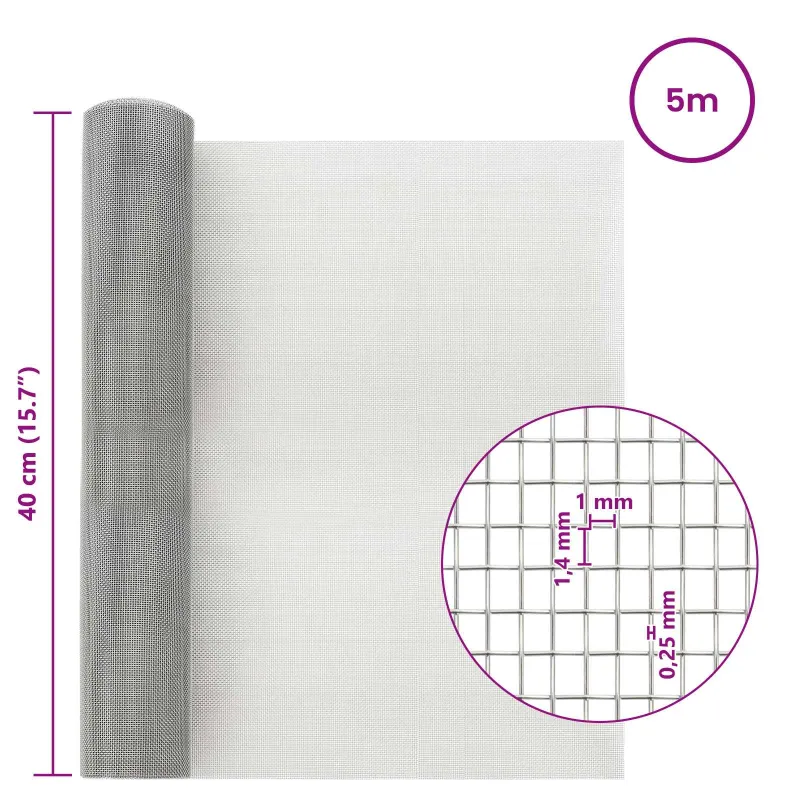 Tinklinis ekranas 40 x 500 cm 18 mesh Nerūdijantis plienas 304