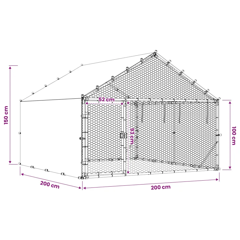 Vištų coop su stogu Sidabrinė 200 x 200 x 150 cm
