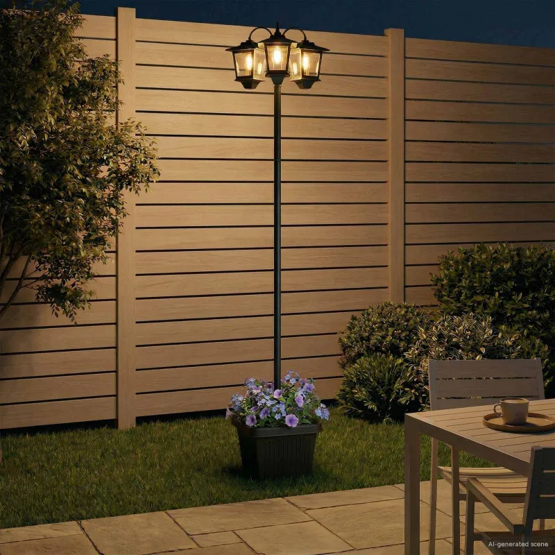 3-Head Lamp Post with Planter Juoda 32 x 32 x 188 cm