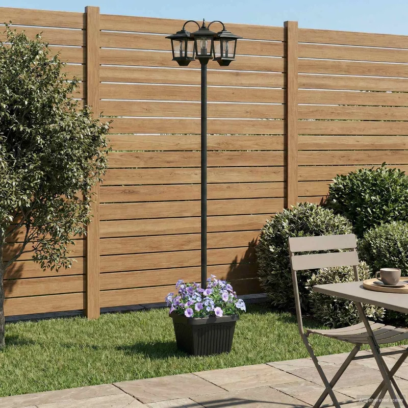 3-Head Lamp Post with Planter Juoda 32 x 32 x 188 cm