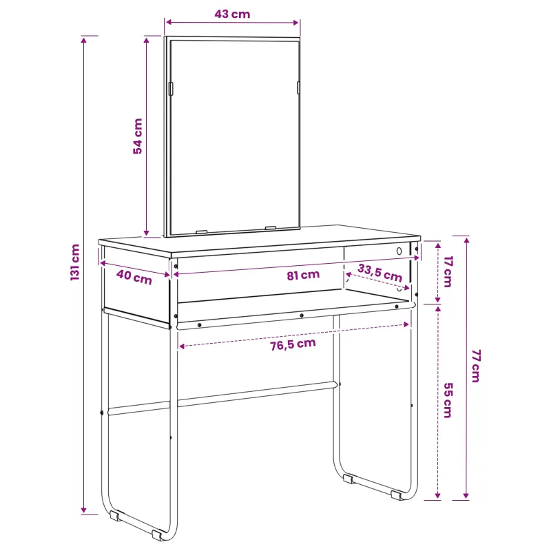 Makiažo stalas Dūminio ąžuolo 81 x 40 x 131 cm Apdirbta mediena
