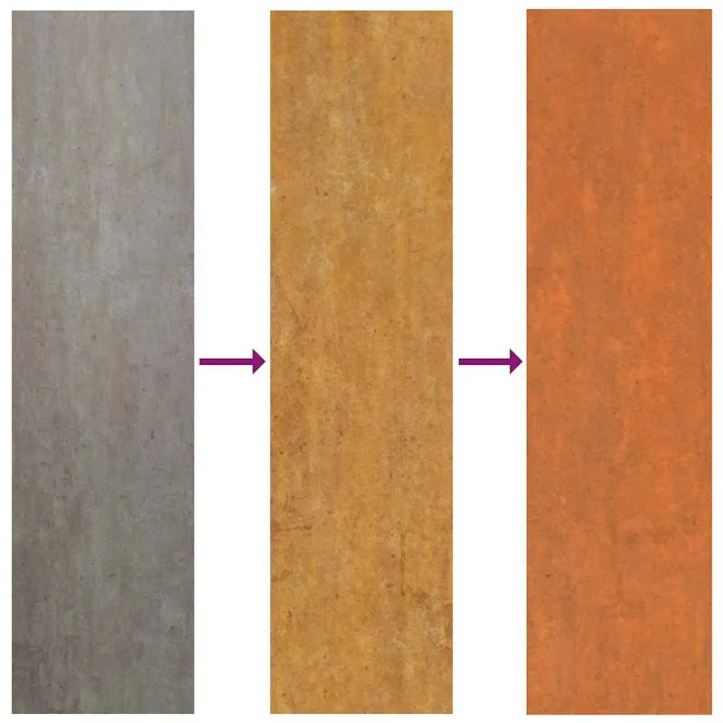 Stogo plokštės, 12vnt., rūdžių spalvos, 80x44cm, Corten plienas