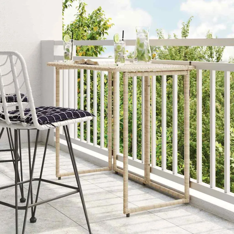 Sulankstettava puutarhapöytä, hiekanvärinen, 90x51x75 cm, Poly Rattan