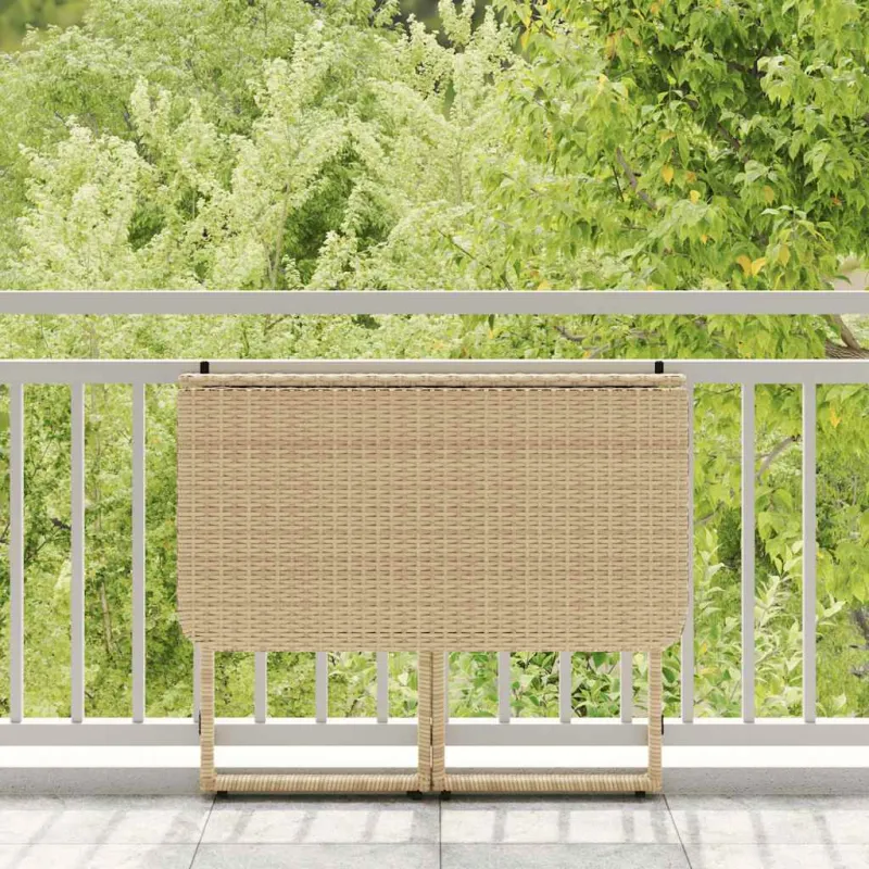 Sulankstettava puutarhapöytä, hiekanvärinen, 90x51x75 cm, Poly Rattan