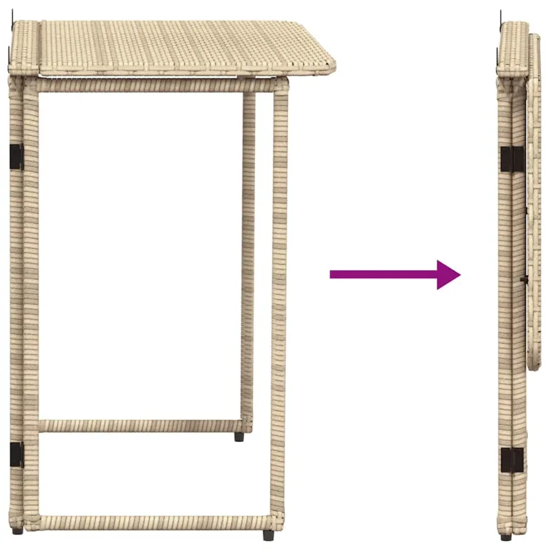 Sulankstettava puutarhapöytä, hiekanvärinen, 90x51x75 cm, Poly Rattan