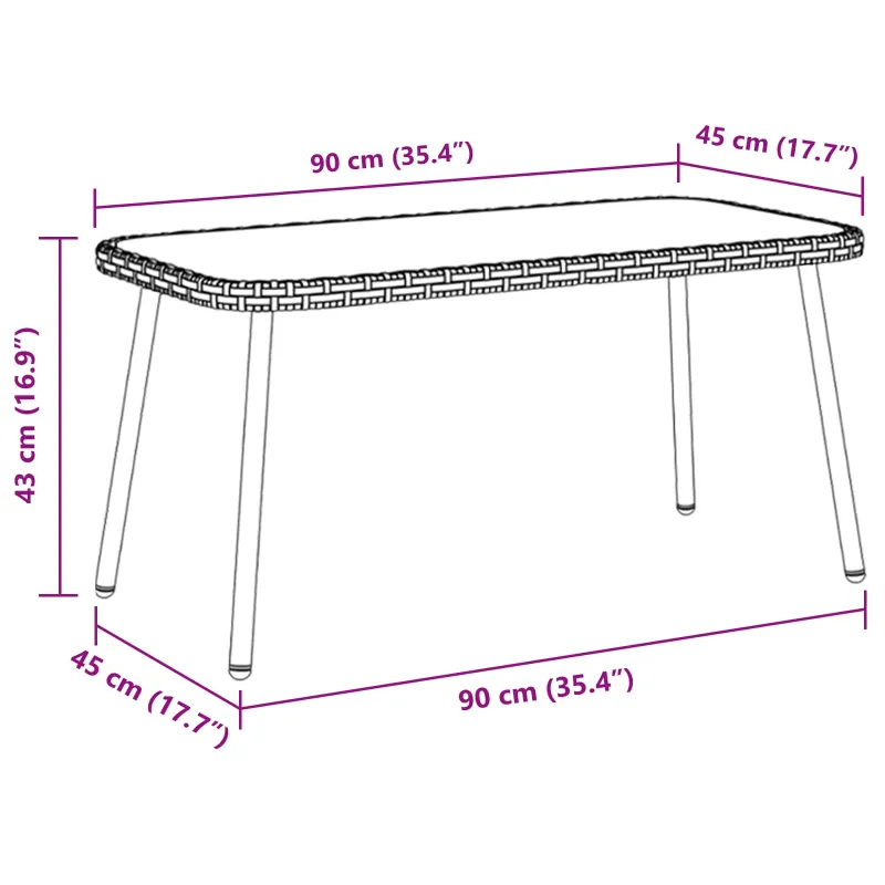Kahvila- ja sohvapöytä Ruskea ja musta 90 x 45 x 43 cm polyrattana