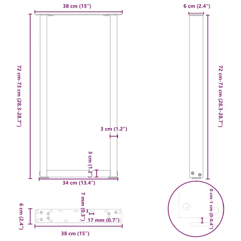 Konsolinio stalo kojelės, U formos, 2 vnt., baltos, 38x(72-73) cm, plienas