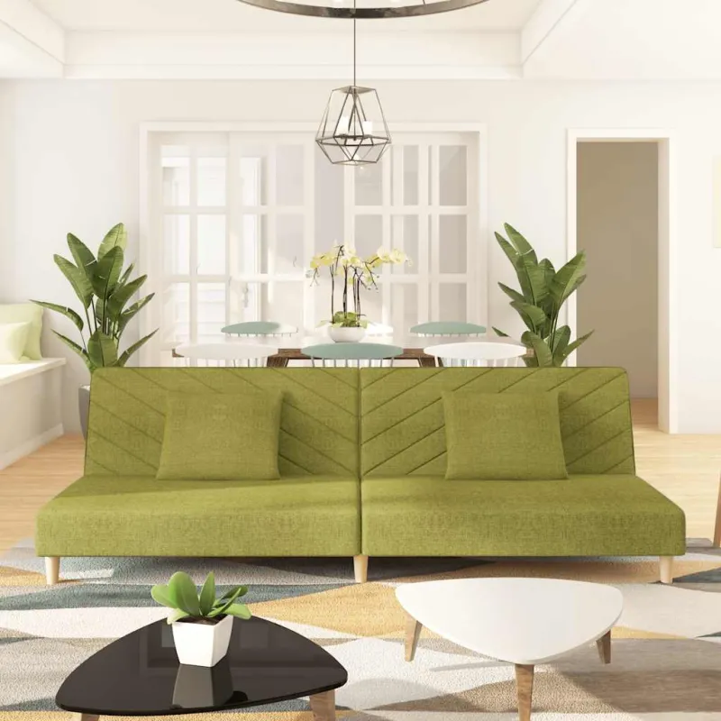 Dvivietė sofa-lova su dvejomis pagalvėmis, žalia, audinys