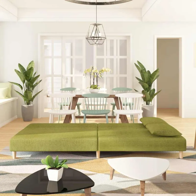 Dvivietė sofa-lova su dvejomis pagalvėmis, žalia, audinys
