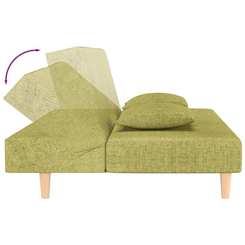 Dvivietė sofa-lova su dvejomis pagalvėmis, žalia, audinys