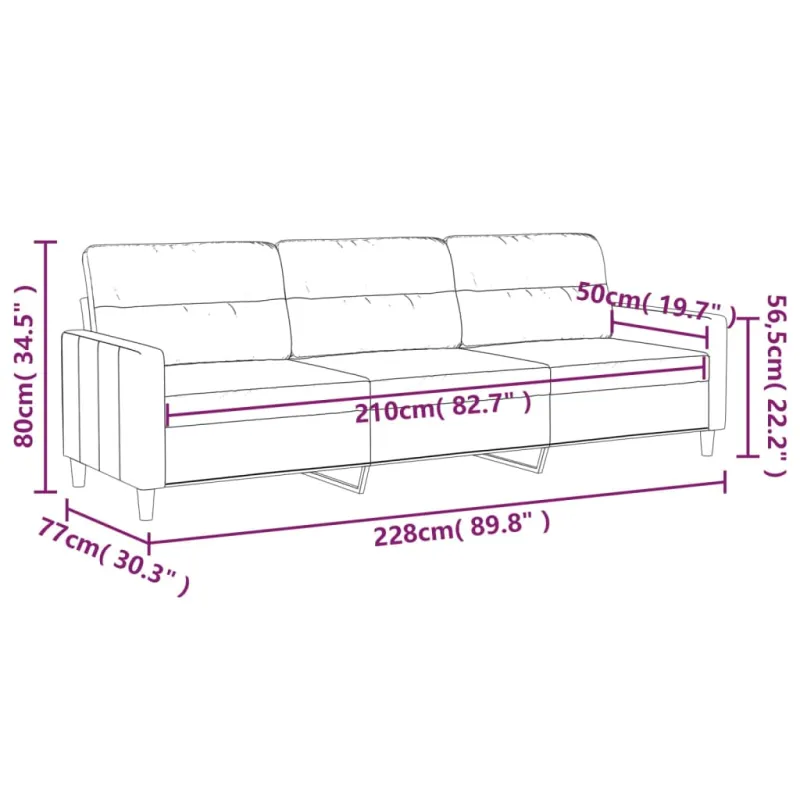 Trivietė sofa, tamsiai pilkos spalvos, 210cm, audinys