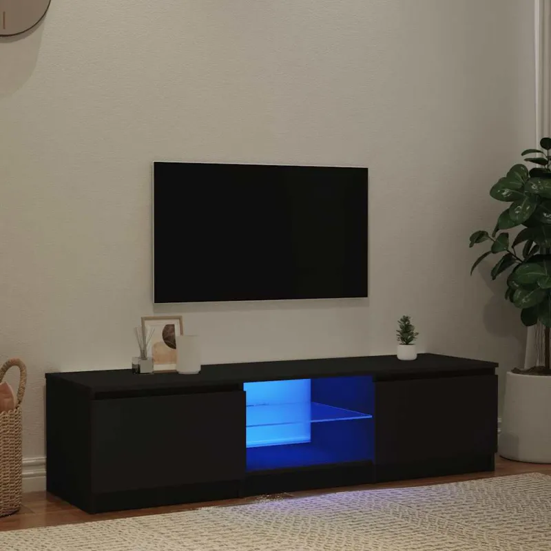 Televizoriaus spintelė su LED apšvietimu, juoda, 140x40x36cm