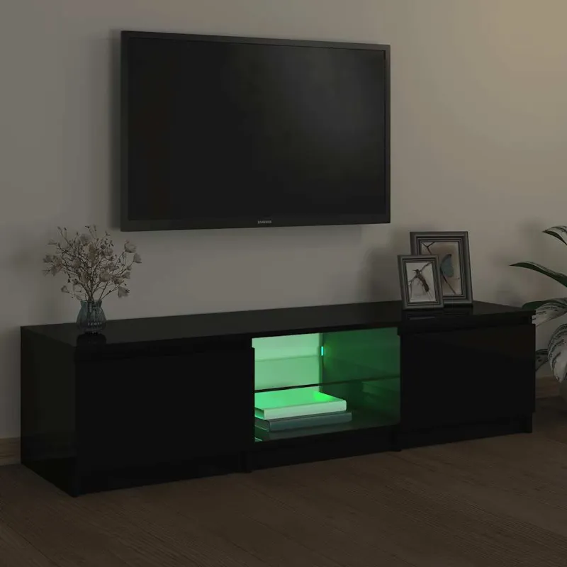 Televizoriaus spintelė su LED apšvietimu, juoda, 140x40x36cm