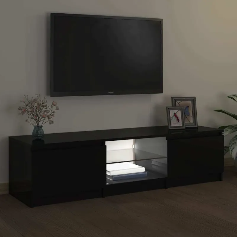 Televizoriaus spintelė su LED apšvietimu, juoda, 140x40x36cm