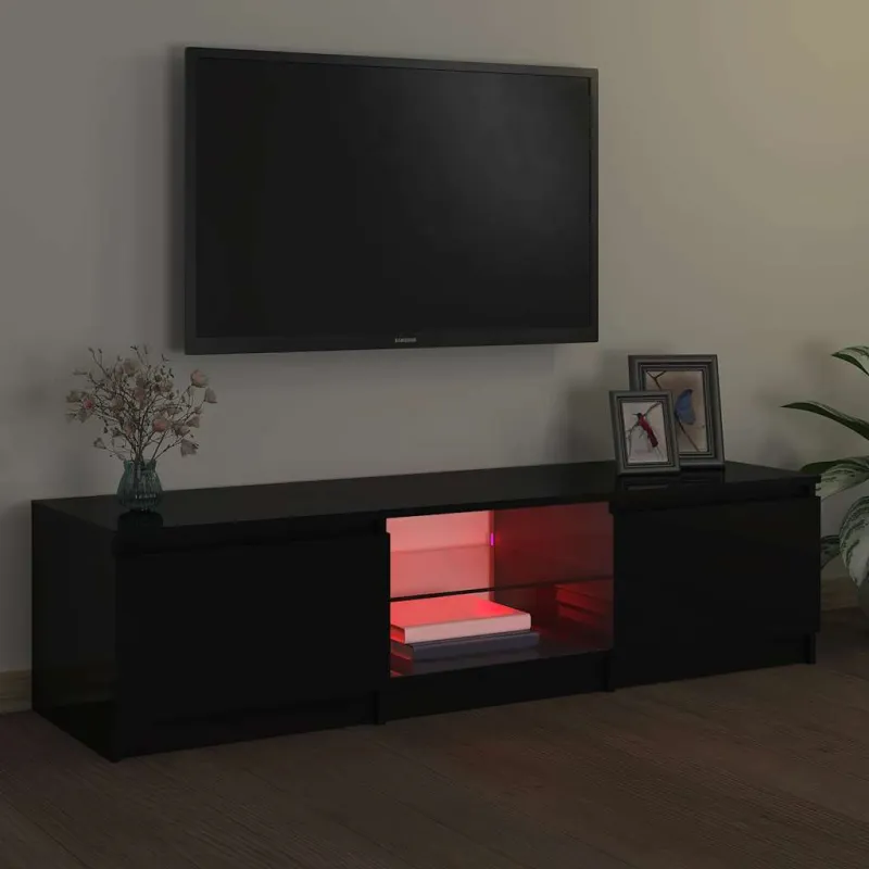 Televizoriaus spintelė su LED apšvietimu, juoda, 140x40x36cm