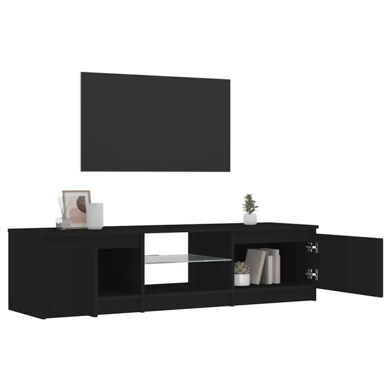 Televizoriaus spintelė su LED apšvietimu, juoda, 140x40x36cm