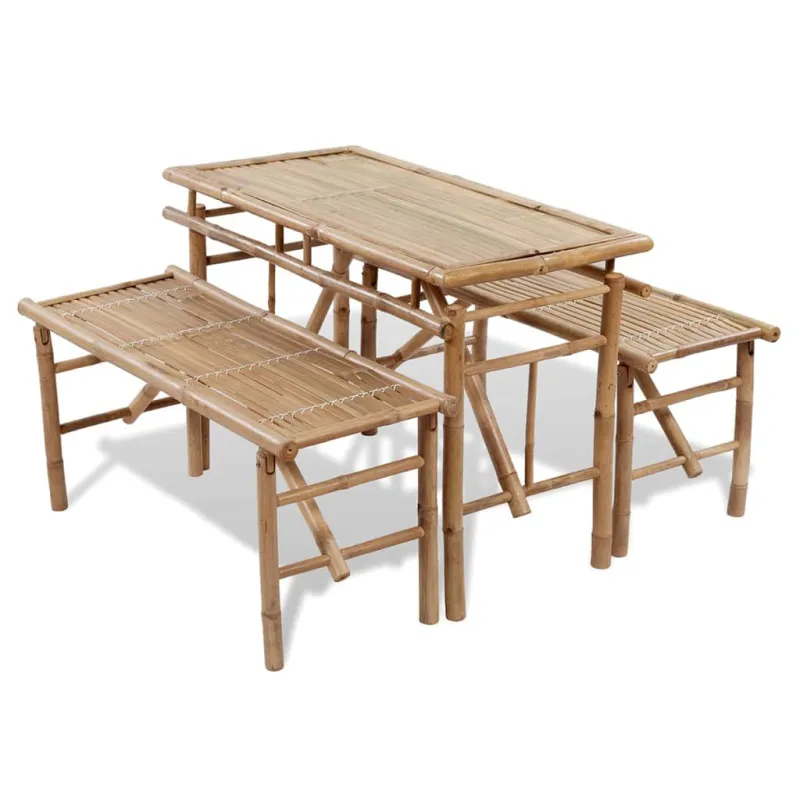 Olutpöytä kahdella jakkaralla, 100 cm, bambumateriaalia
