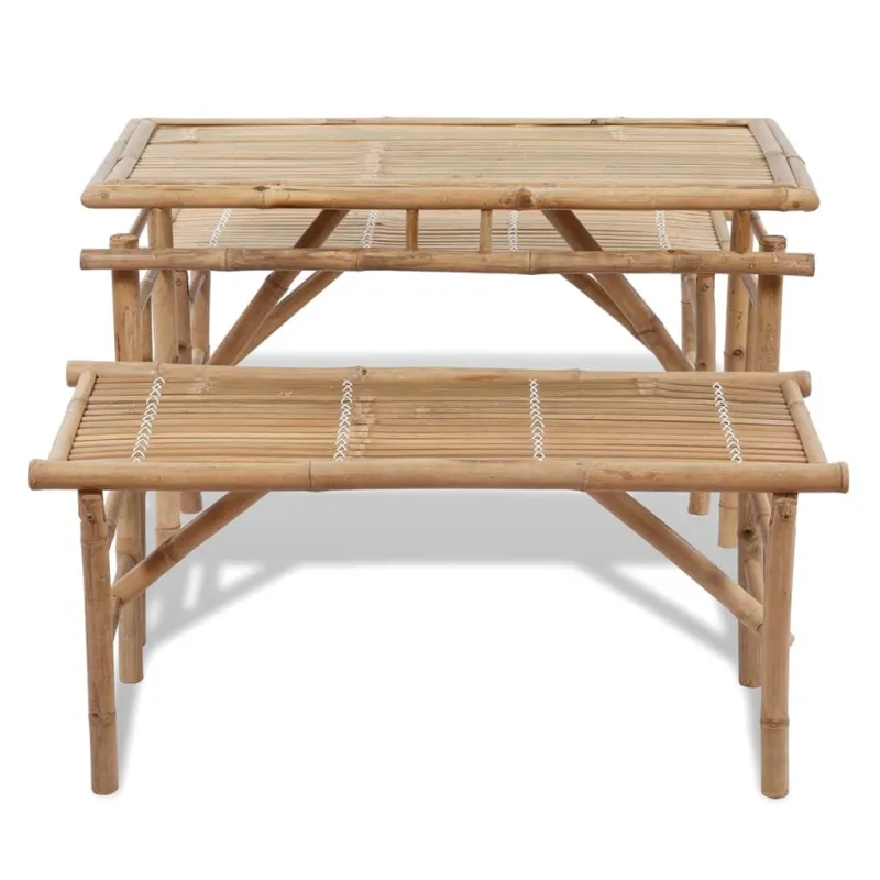 Olutpöytä kahdella jakkaralla, 100 cm, bambumateriaalia