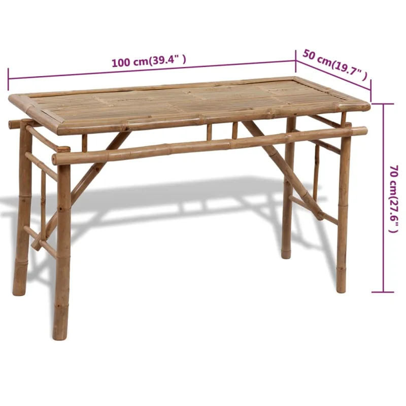 Olutpöytä kahdella jakkaralla, 100 cm, bambumateriaalia