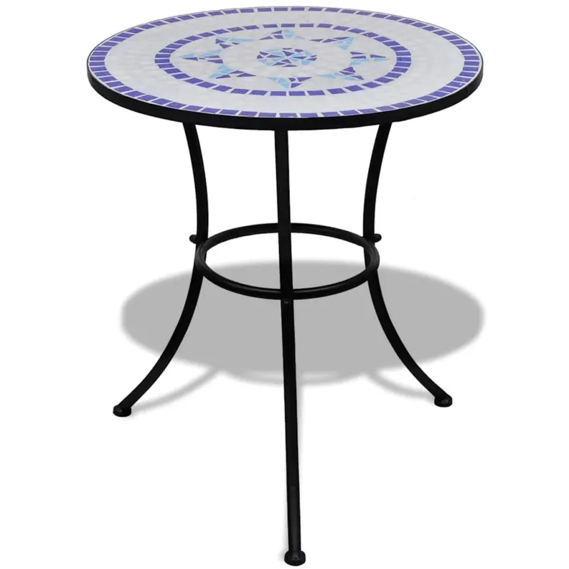 Bistro-pöytä, sinisen ja valkoisen värinen, 60 cm, mosaiikkikuvio