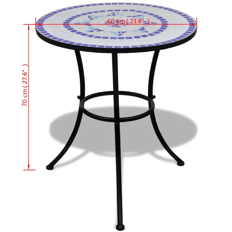 Bistro-pöytä, sinisen ja valkoisen värinen, 60 cm, mosaiikkikuvio