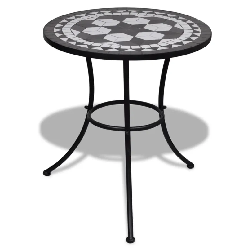 Bistro-pöytä, musta ja valkoinen väri, 60 cm, mosaiikkikuvio