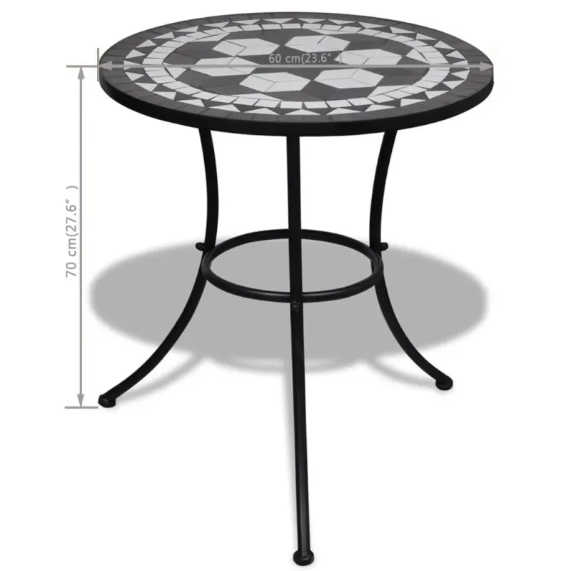 Bistro-pöytä, musta ja valkoinen väri, 60 cm, mosaiikkikuvio