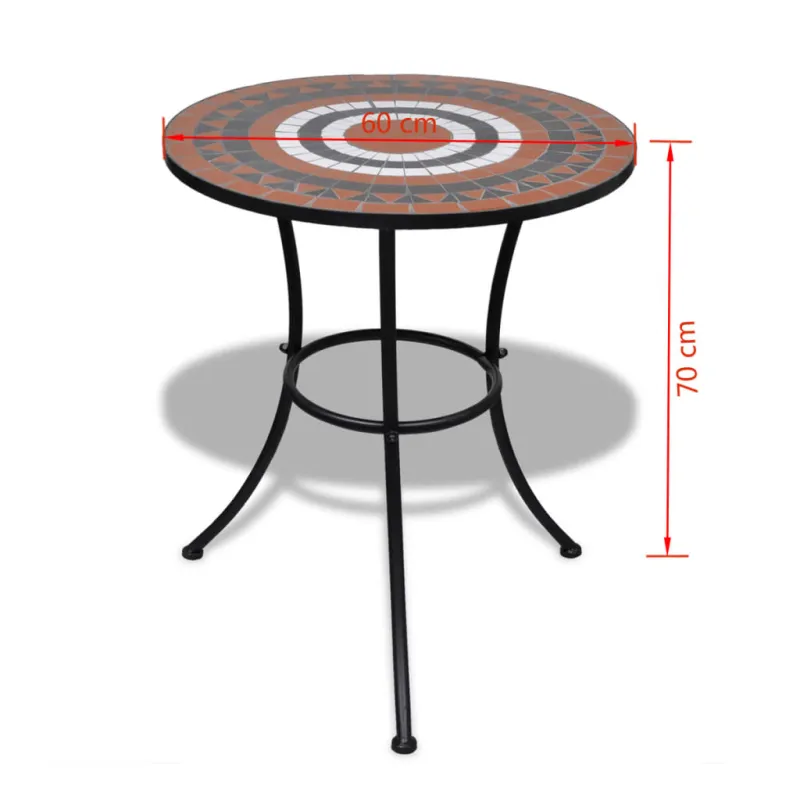 Bistro-pöytä, terrakotta ja valkoinen väri, 60 cm, mosaiikkikuvio