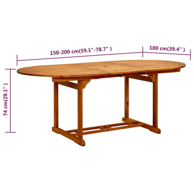 Sodo pöytä, (150-200) x 100 x 75 cm, akatiapuun massiivipuu