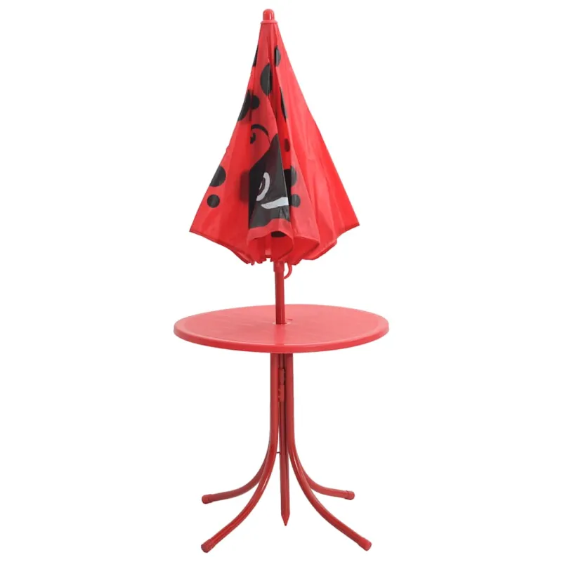 Vaik. Bistro huonekalukompletti aurinkovarjolla, 3D, punainen