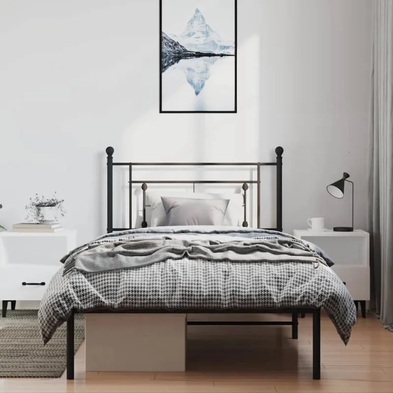 Metalinis lovos rėmas su galvūgaliu, juodos spalvos, 100x200cm