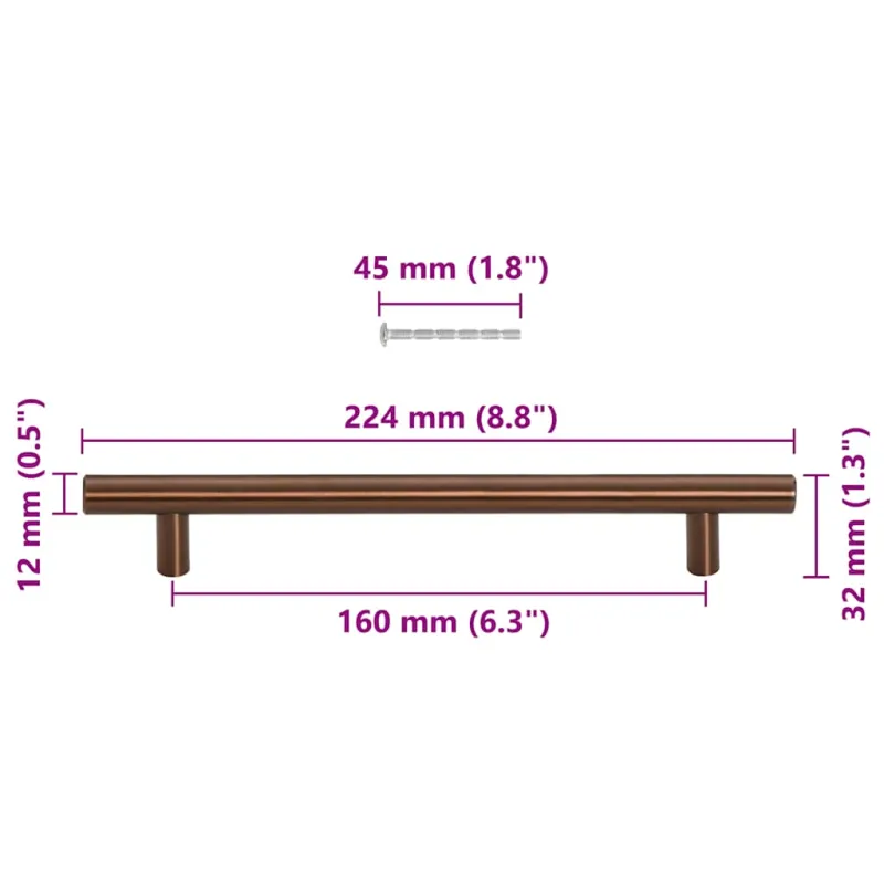 Spintelės rankenėlės, 10vnt., bronzinės, nerūdijantis plienas