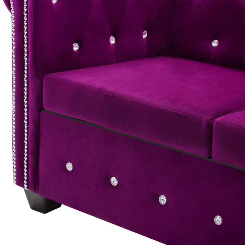 Triv. Chesterfield sofa, aksominis apmuš., 199x75x72cm, violet.