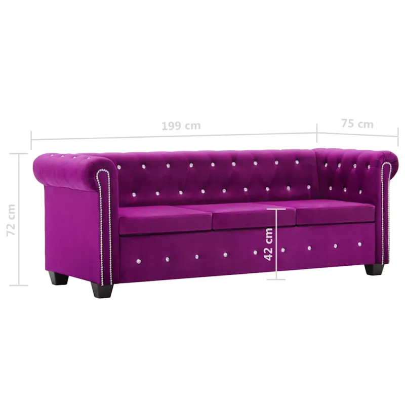 Triv. Chesterfield sofa, aksominis apmuš., 199x75x72cm, violet.