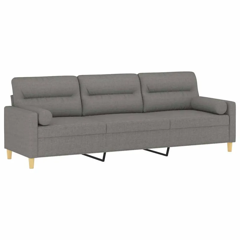 Trivietė sofa su pagalvėmis, tamsiai pilka, 210cm, audinys