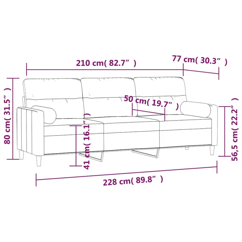 Trivietė sofa su pagalvėmis, tamsiai pilka, 210cm, audinys