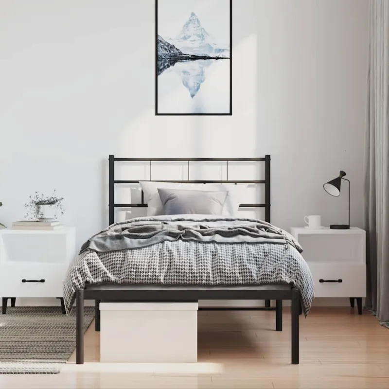 Metalinis lovos rėmas su galvūgaliu, juodos spalvos, 100x190cm