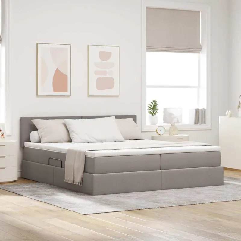 Saugos lova su čiužiniu Taupe 200 x 200 cm Dirbtinė oda