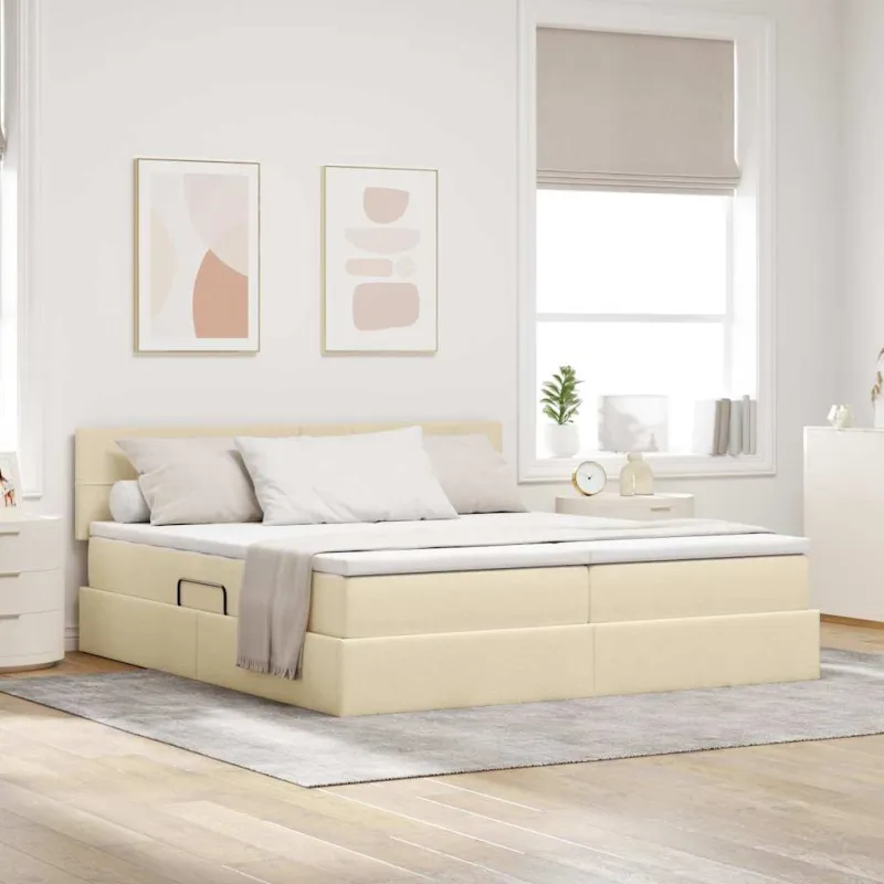 Saugos lova su čiužiniu Kremas 200 x 200 cm Dirbtinė oda