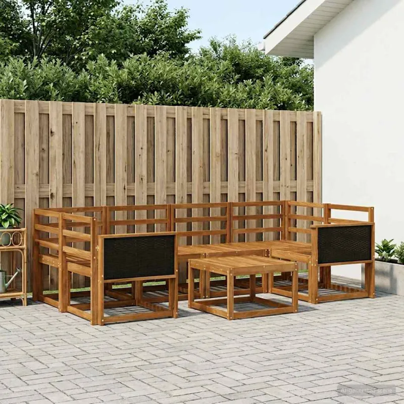 Lauko sofos komplektas 5 pcs Natūrali Kietos akacijos mediena