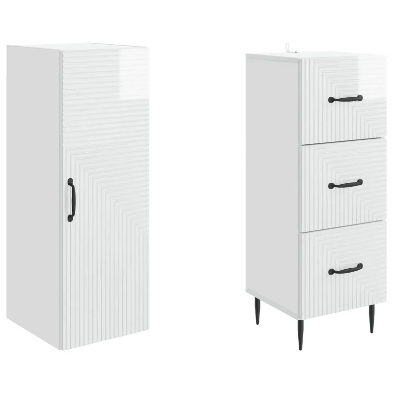 Spintelė 2 pcs Itin blizgi balta 33 x 34,5 x 90 cm