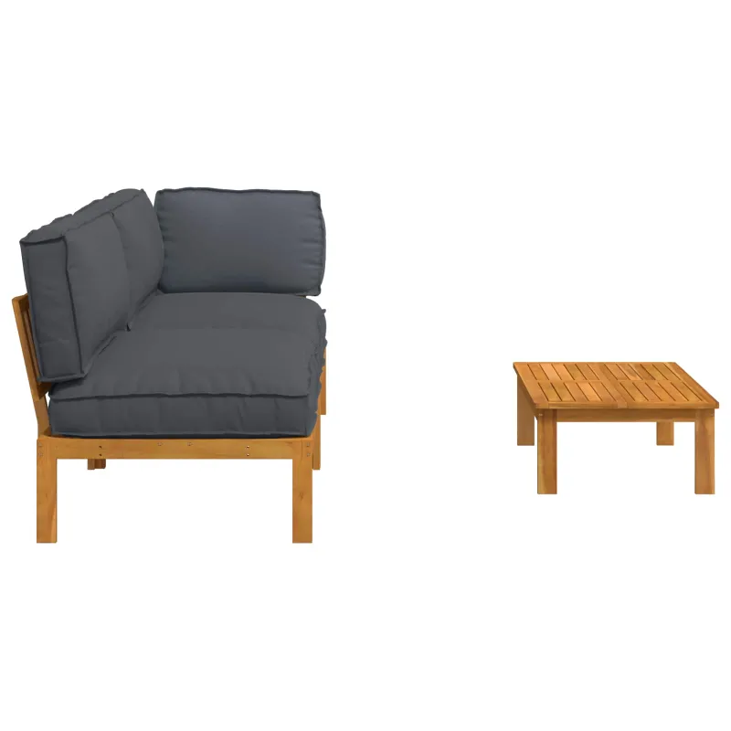 Sofos komplektas 3 pcs Antracitas Kietos akacijos mediena