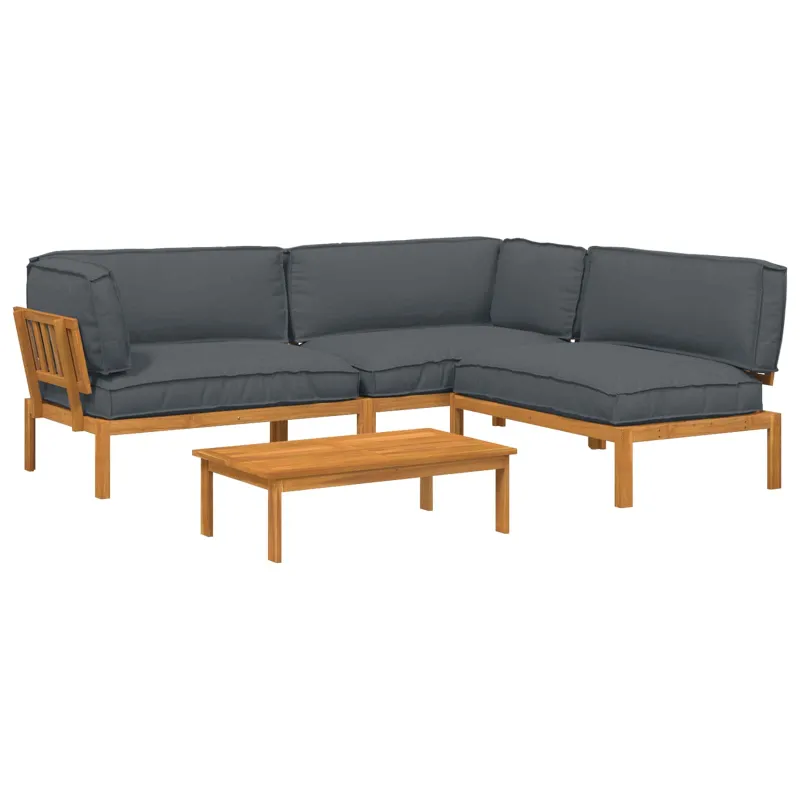 Sofos komplektas 4 pcs Antracitas Kietos akacijos mediena