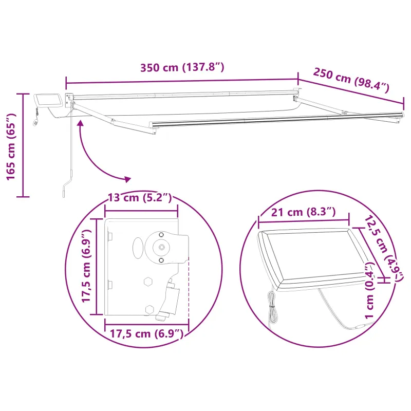 Rankinė ištraukiama markizė su LED 3,5 x 2,5 m