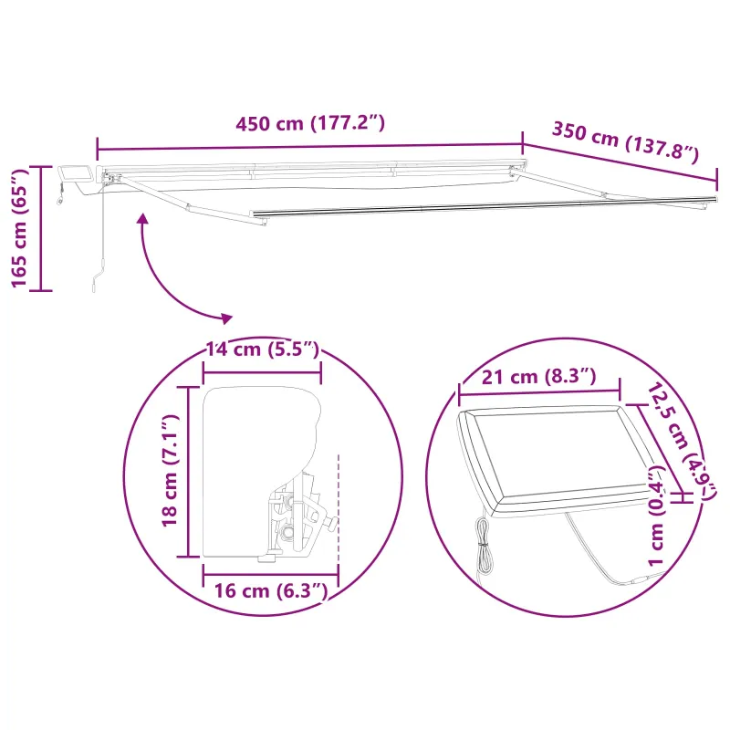 Rankinis markizės rėmas su LED Bežinė ir balta 4,5 × 3,5 m