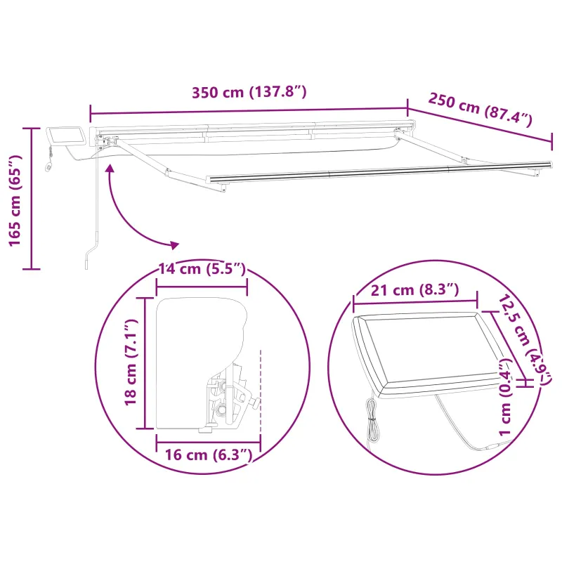 Rankinis markizės rėmas su LED 3,5 x 2,5 m