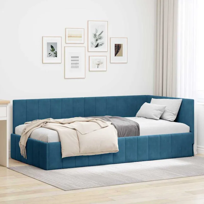 Kampinė lovos konstrukcija Mėlyna 90 cm x 190 cm Aksomas
