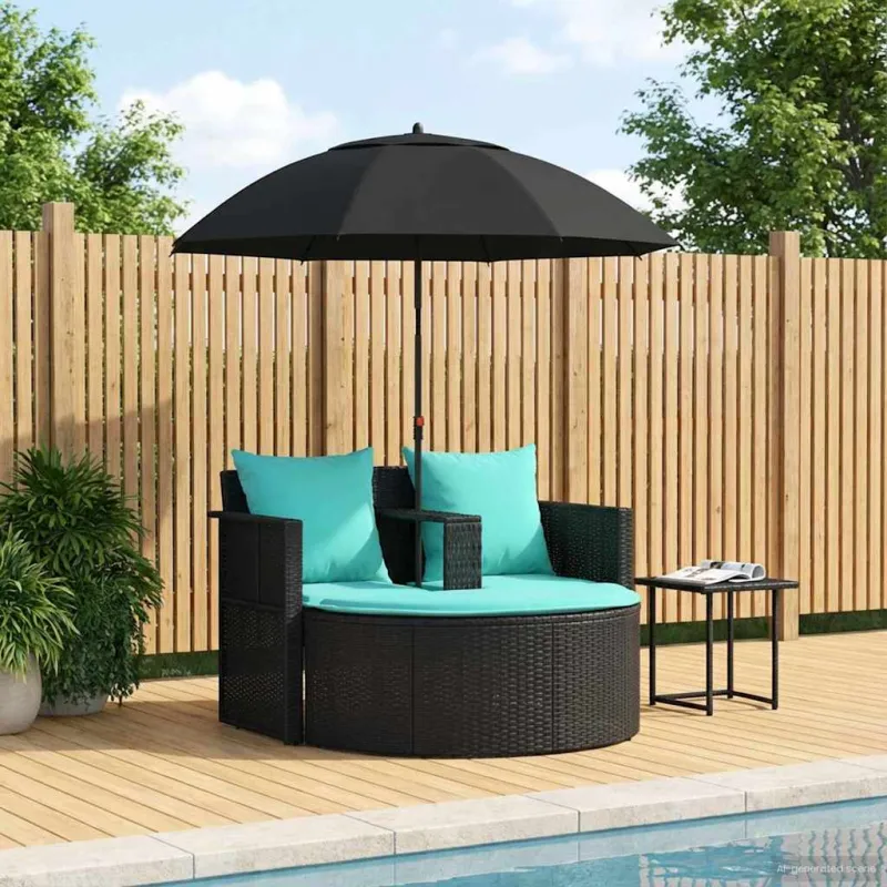 Sodo sofa su pagalve 8 pcs Juoda ir turkio poliratanas
