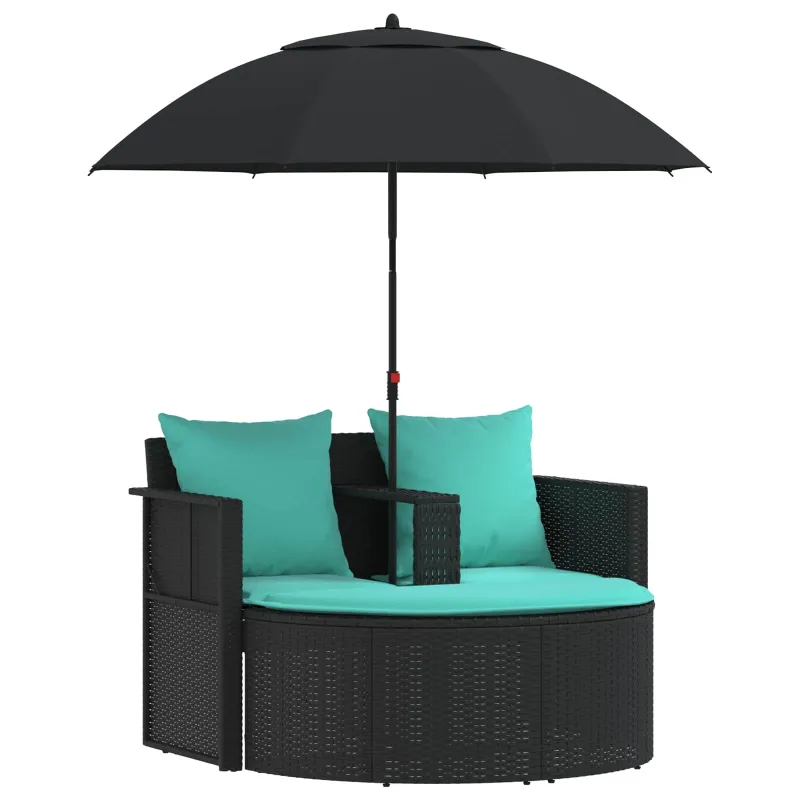 Sodo sofa su pagalve 8 pcs Juoda ir turkio poliratanas