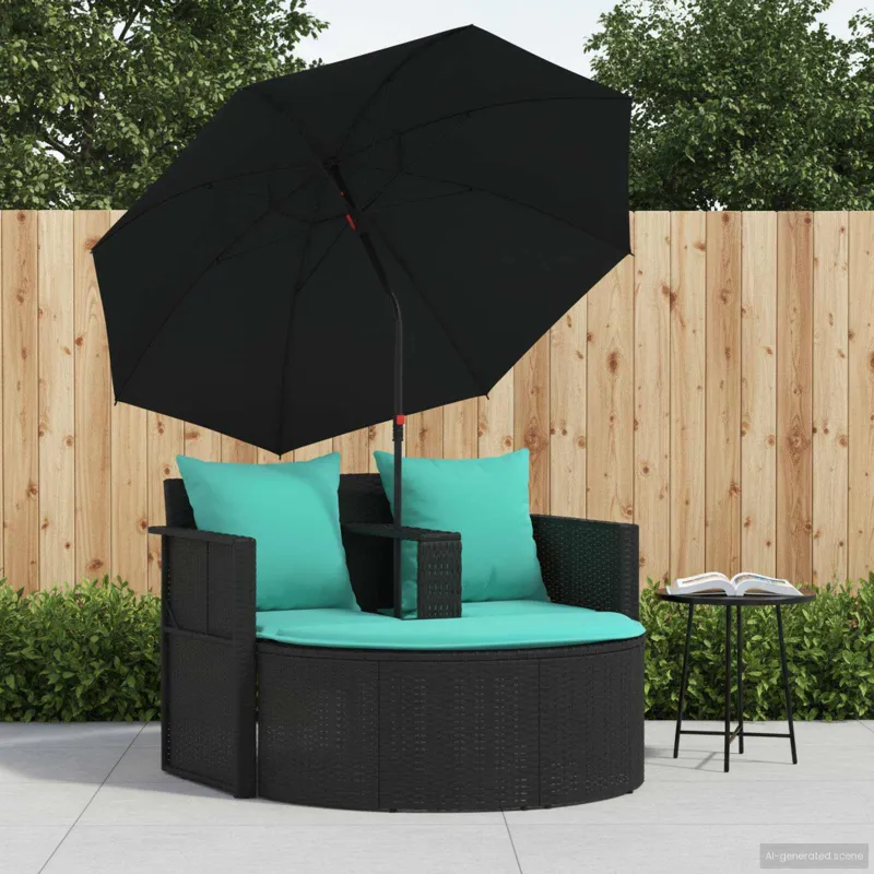 Sodo sofa su pagalve 8 pcs Juoda ir turkio poliratanas